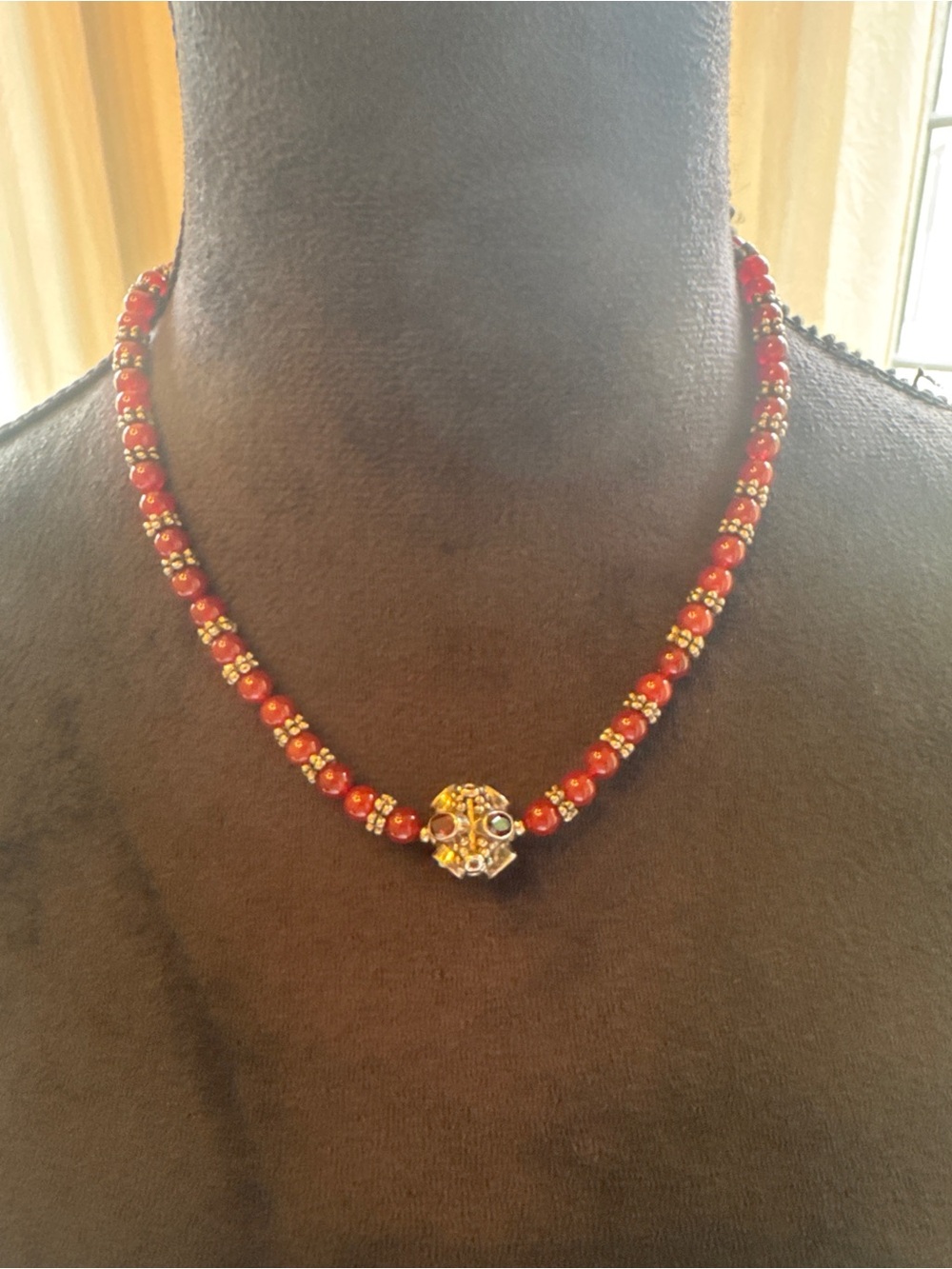Artisan 925 Sterling Silver Genuine Carnelian & Garnet Beaded Necklace 45g